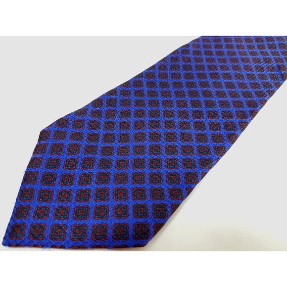 Bill Blass Mens Necktie Silk Blue Red geometric vintage tie - Picture 1 of 5